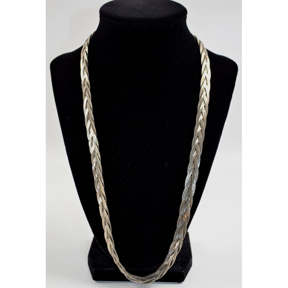 Vintage Silver Tone 5 Strand Braided Necklace‎ 24"   Made in Korea
